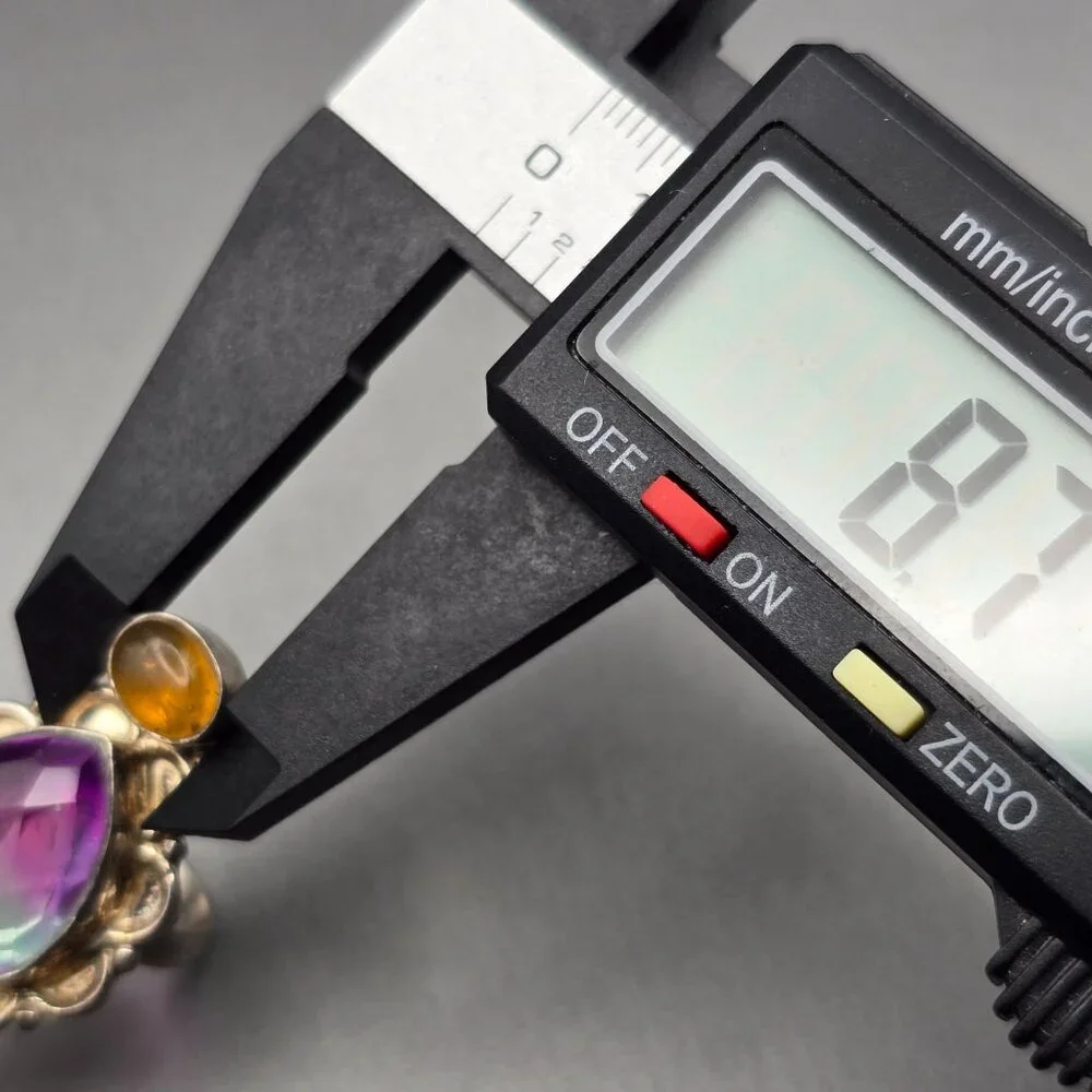 925 Silver-Plated Ring Size 7.5 VTG Glass Teardrop & Amber Cabochon Statement - Picture 11 of 14